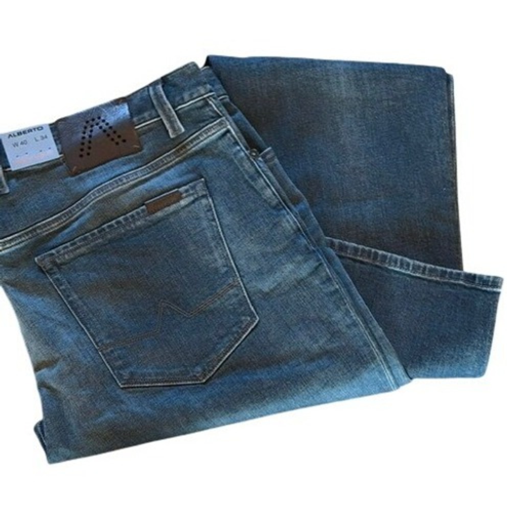 Alberto Pipe Regular Slim Fit Blue Jeans Mens W40 L34 Premium Stretch Denim